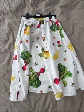 (NWT) Maeve by Anthropolgie white A-Line skirt w lemons 🍋 radishes 🫜 - XS petite